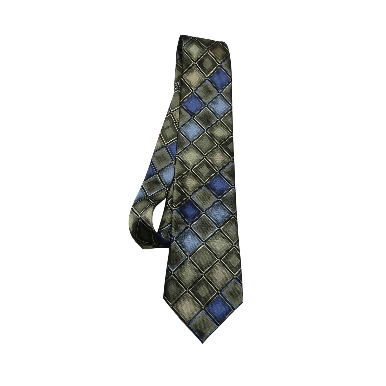 Crazy Horse Tie Mens One Size Green Blue Geometric 100 Silk Classic Necktie